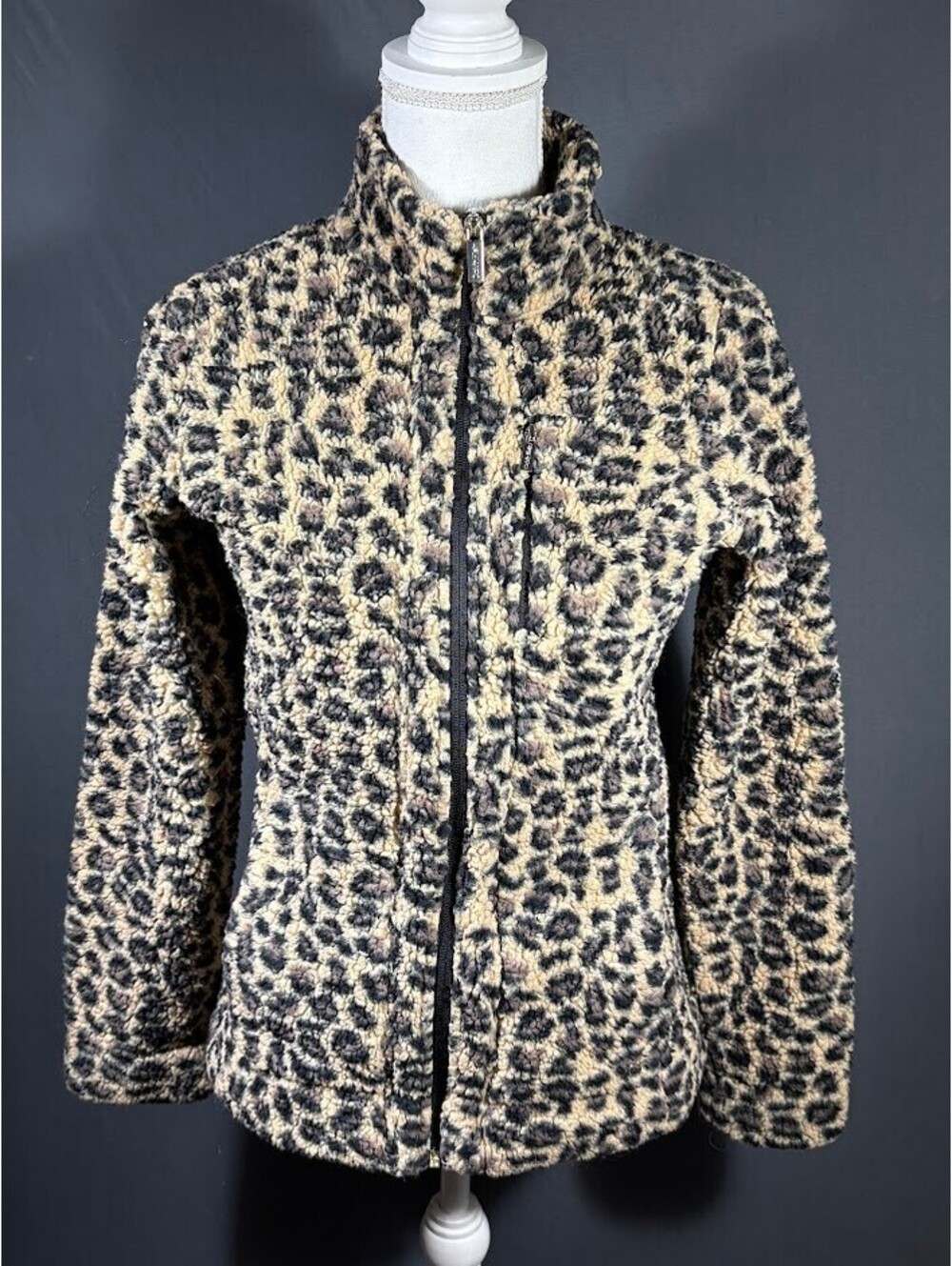 Calvin Klein Performance Leopard Sherpa Fleece Jacket Womens Small S Full Zip